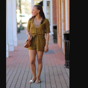 Olive Utility Romper with pockets  size S with measurements in description